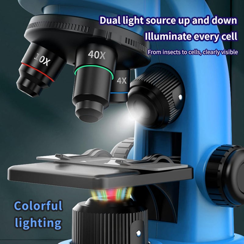 DOUBLE CC Kids Microscope,40-1600x Microscope Kit for Kids Beginners Children,STEM Kit,Prepared Slides,LED Light and Configured Various Operating Tools- Science Experiment Toy for Kids Ages 6-12 - Image 2